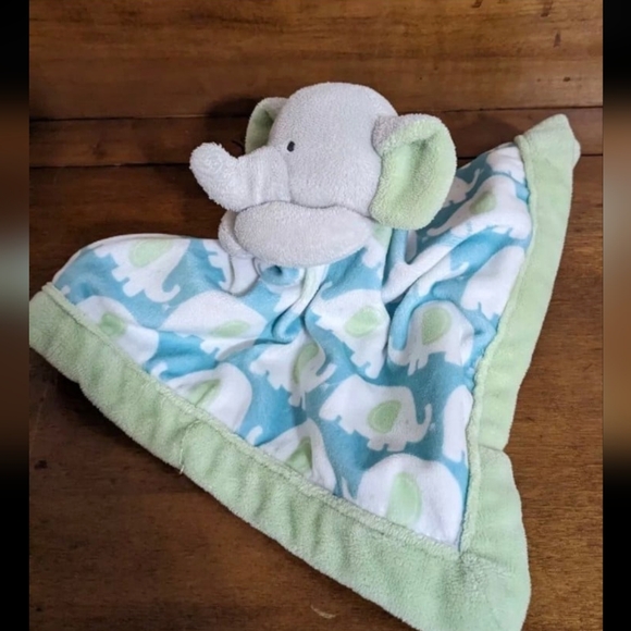 Carters Elephant Green Blue Plush Elephant 13" Lovey Baby Security Blanket - Picture 3 of 5